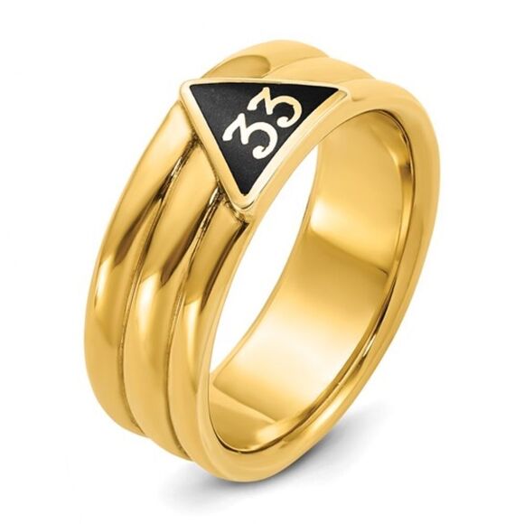 10k IBGoodman Men's Polished with Black Enamel 33rd Degree Masonic Ring - Picture 8 of 8